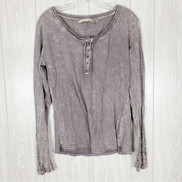 Soft Surroundings Tops - Soft Surroundings | Purple Grey Crochet Sleeve Long Sleeve Henley Tee Size Large